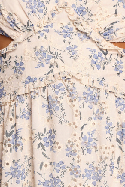 Jemima Puff Shoulder Maxi Dress - Blue Floral