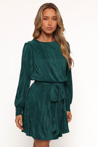 Joy Plisse Mini Dress - Dark Jade