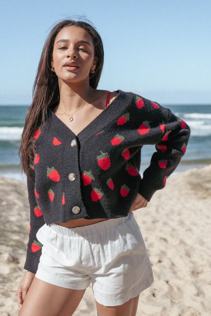 Judson Strawberry Knit Cardigan - Black