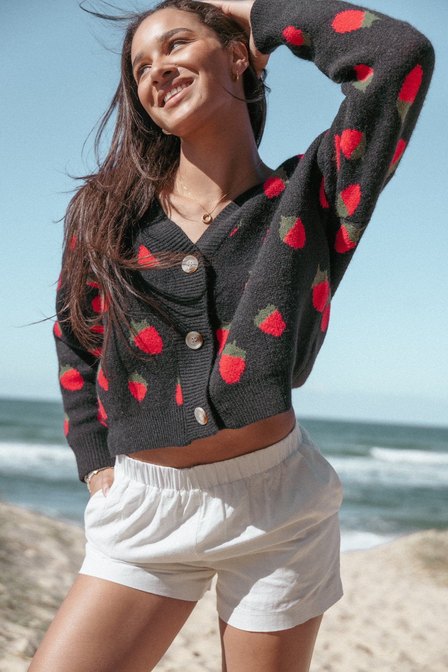 Judson Strawberry Knit Cardigan - Black