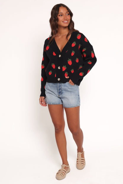 Judson Strawberry Knit Cardigan - Black