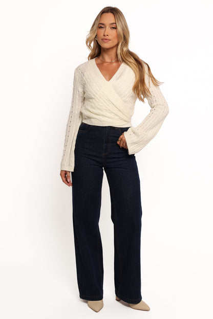 Kaelie Wrap Front Knit Top - White