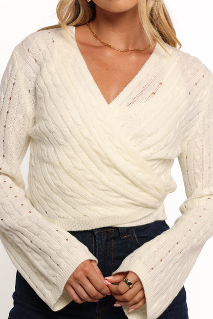 Kaelie Wrap Front Knit Top - White