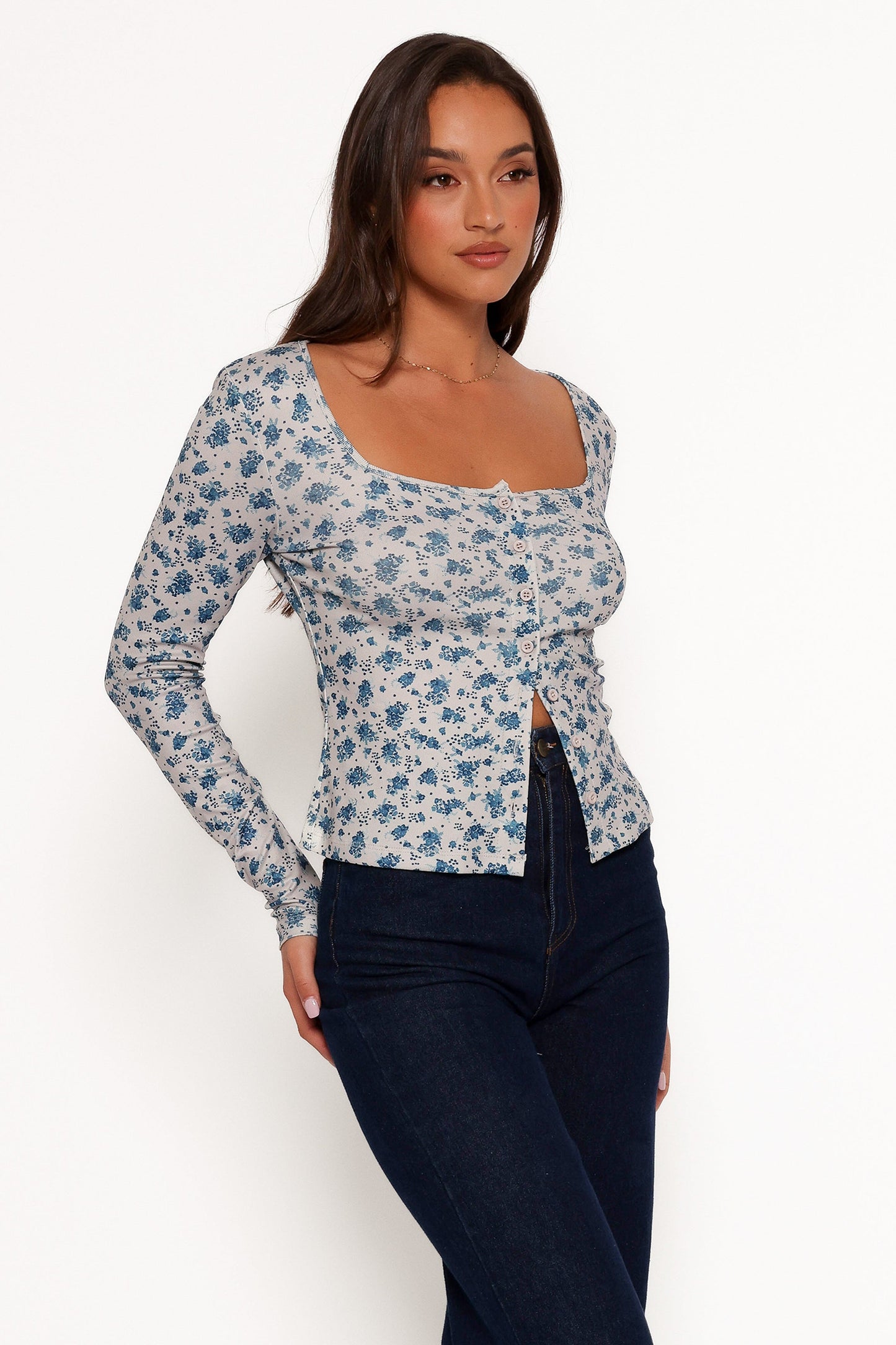Keanu Long Sleeve Top - Blue Floral