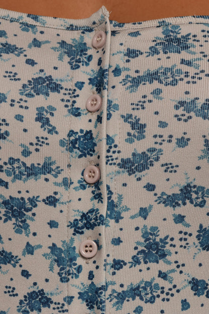 Keanu Long Sleeve Top - Blue Floral