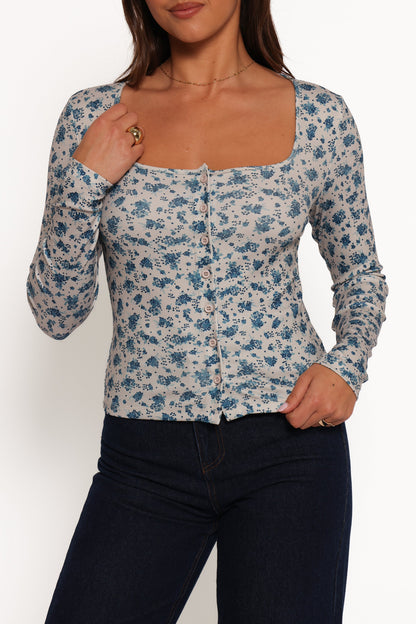 Keanu Long Sleeve Top - Blue Floral