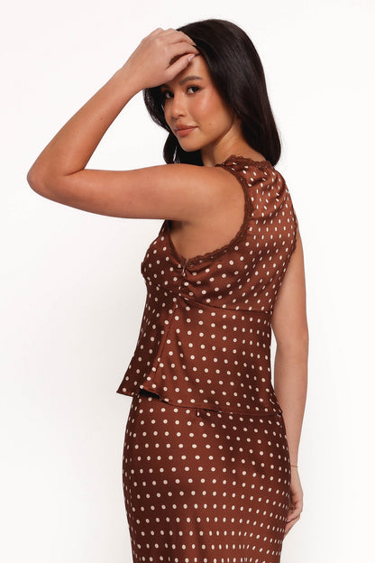 Kelso Top - Brown Polka Dot