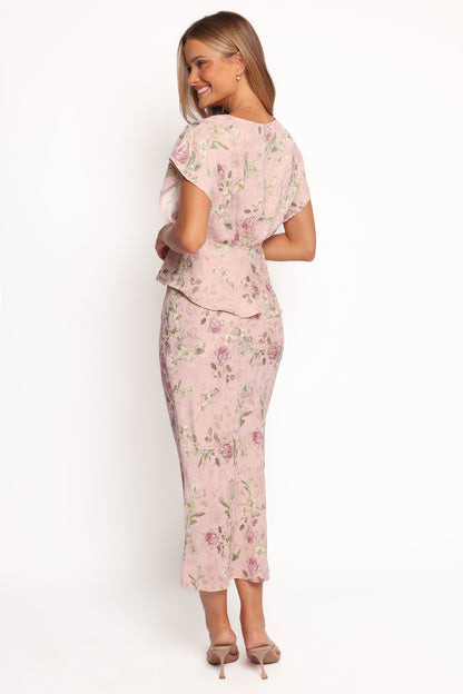 Kenna Satin Midi Skirt - Blush Rose