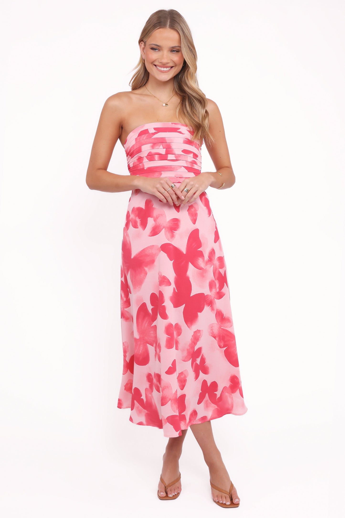 Kenna Strapless Midi Dress - Butterfly Print
