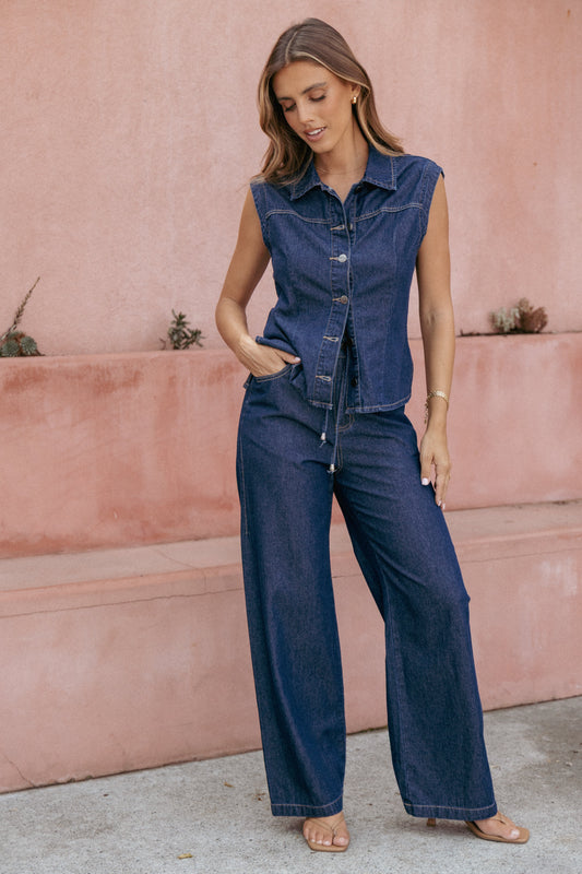 Kirie Wide Leg Denim Pant - Indigo