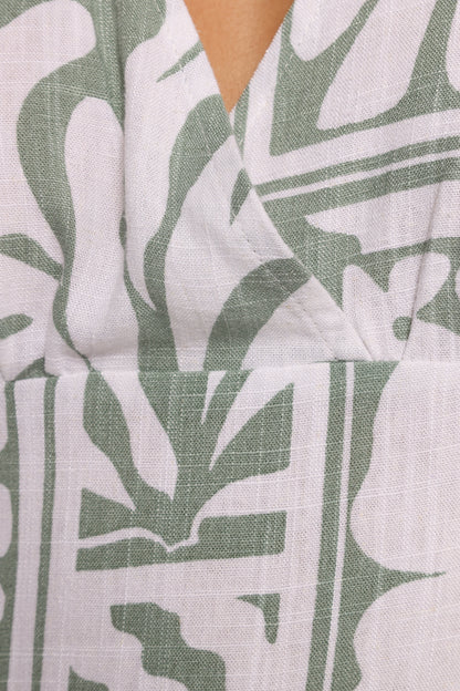 Kolby Long Sleeve Midi Dress - Sage Print