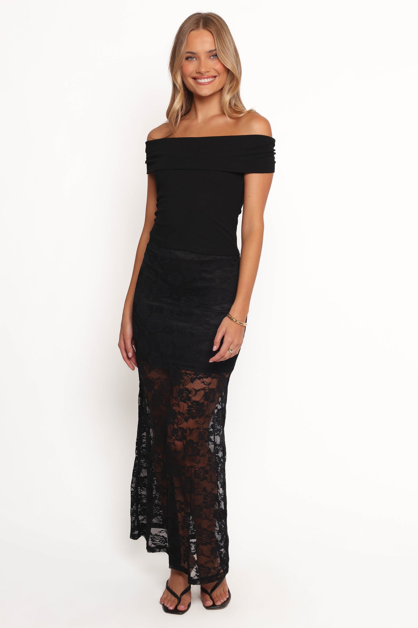 Laken Sheer Lace Maxi Skirt - Black