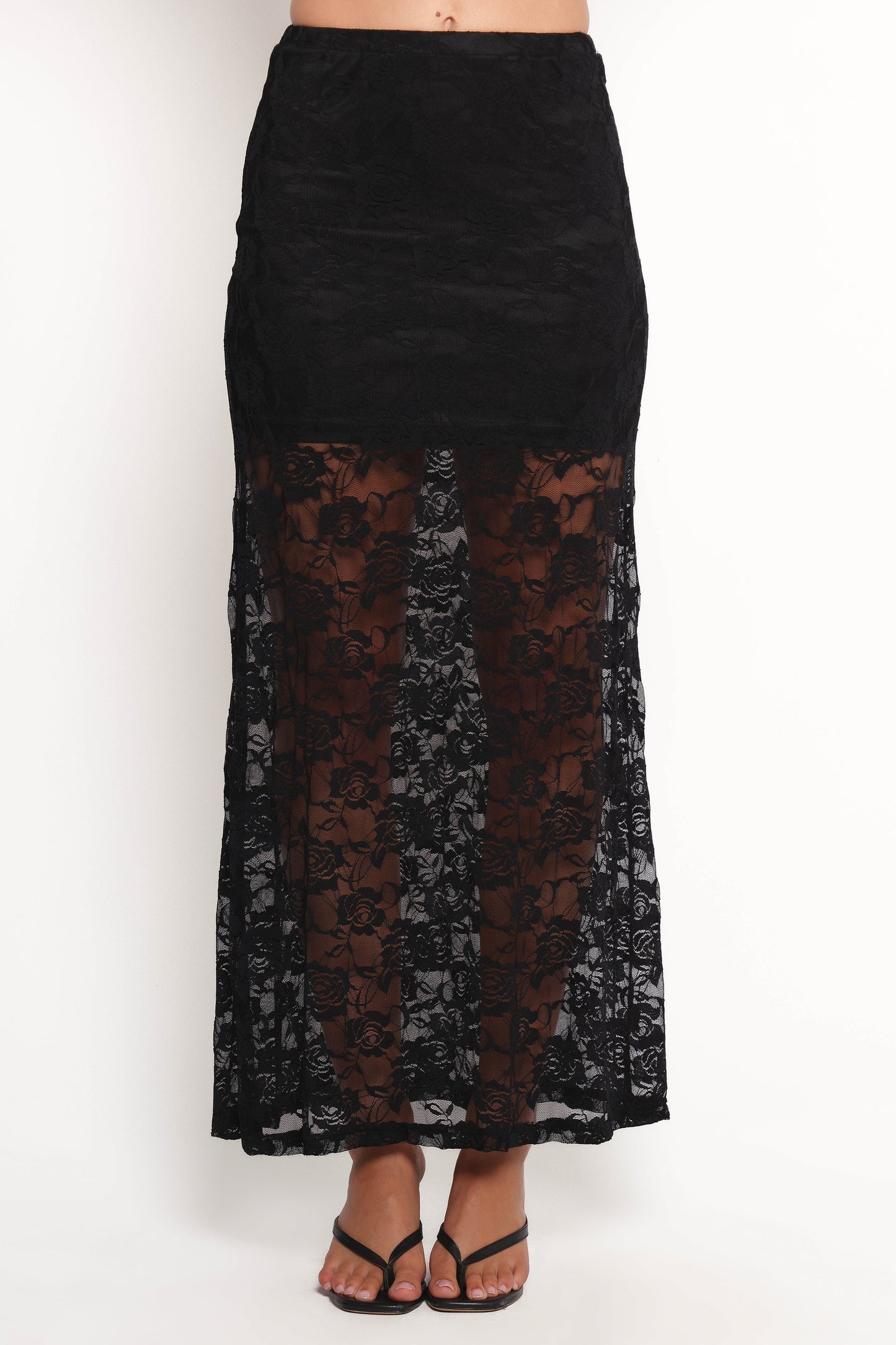 Laken Sheer Lace Maxi Skirt - Black