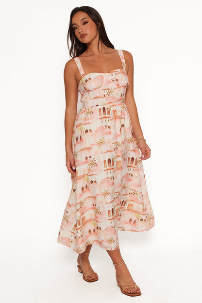 Laurette Midi Dress - Tan Print