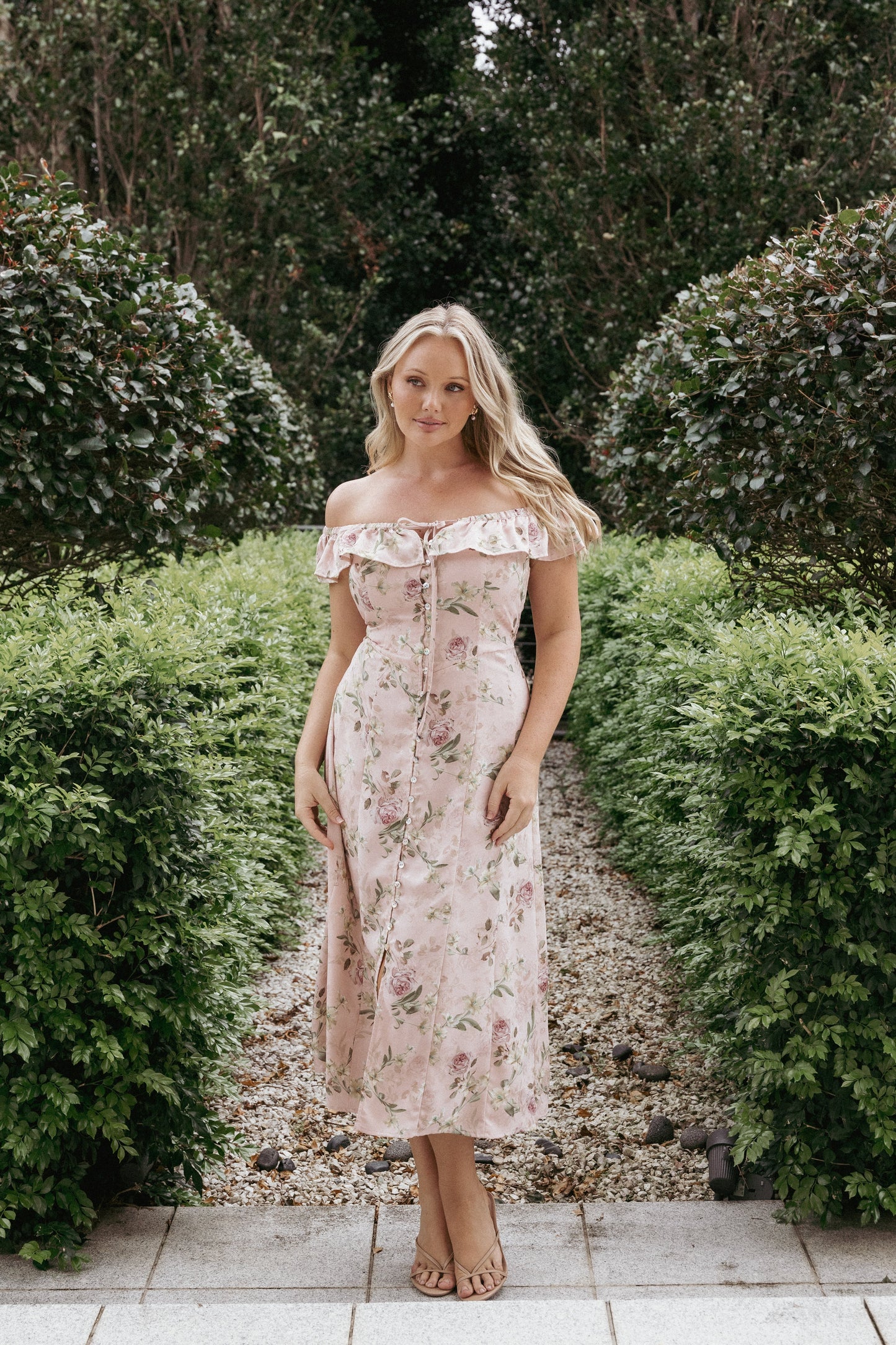 Lauryn Off The Shoulder Midi Dress - Blush Rose
