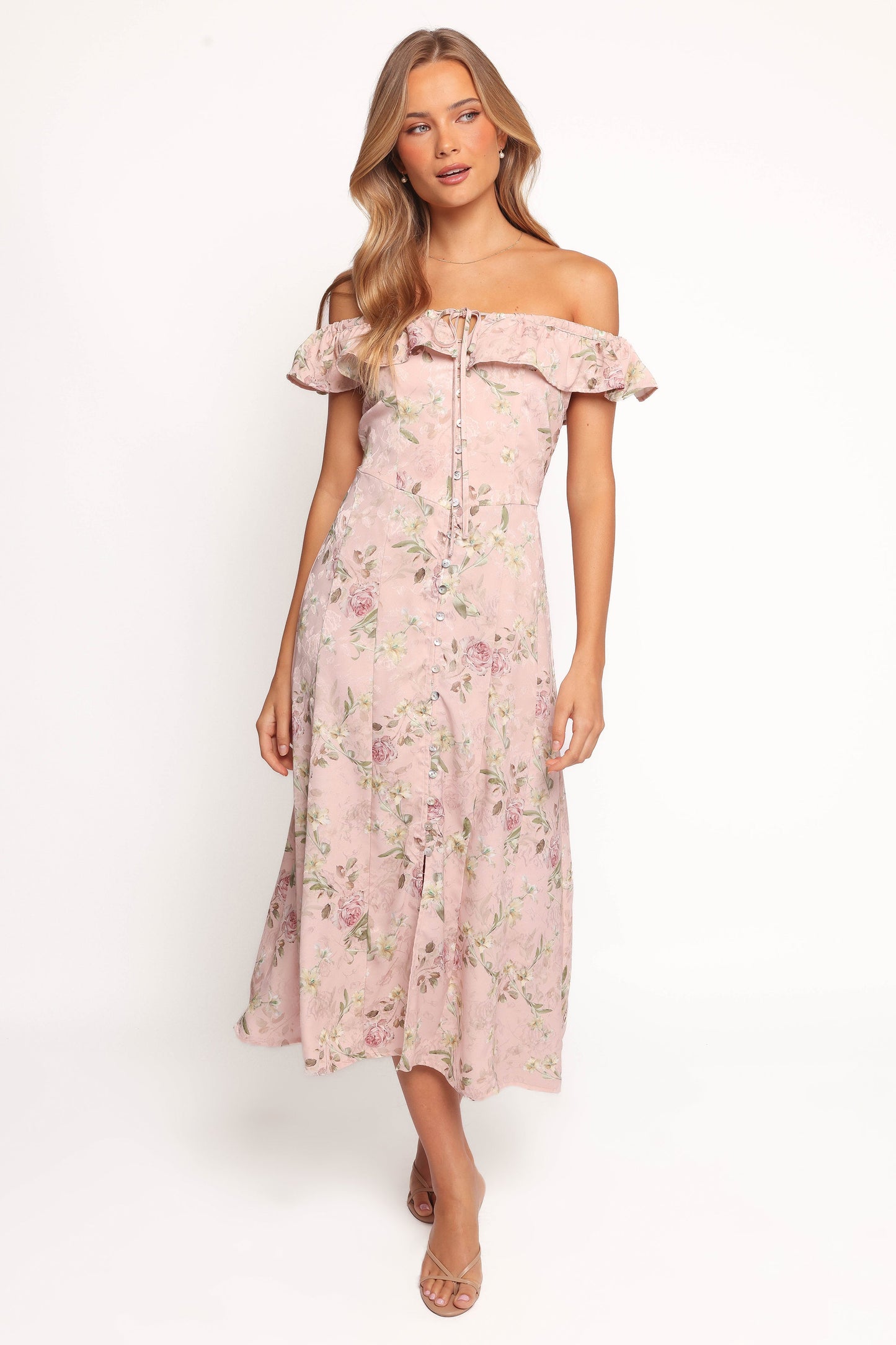 Lauryn Off The Shoulder Midi Dress - Blush Rose