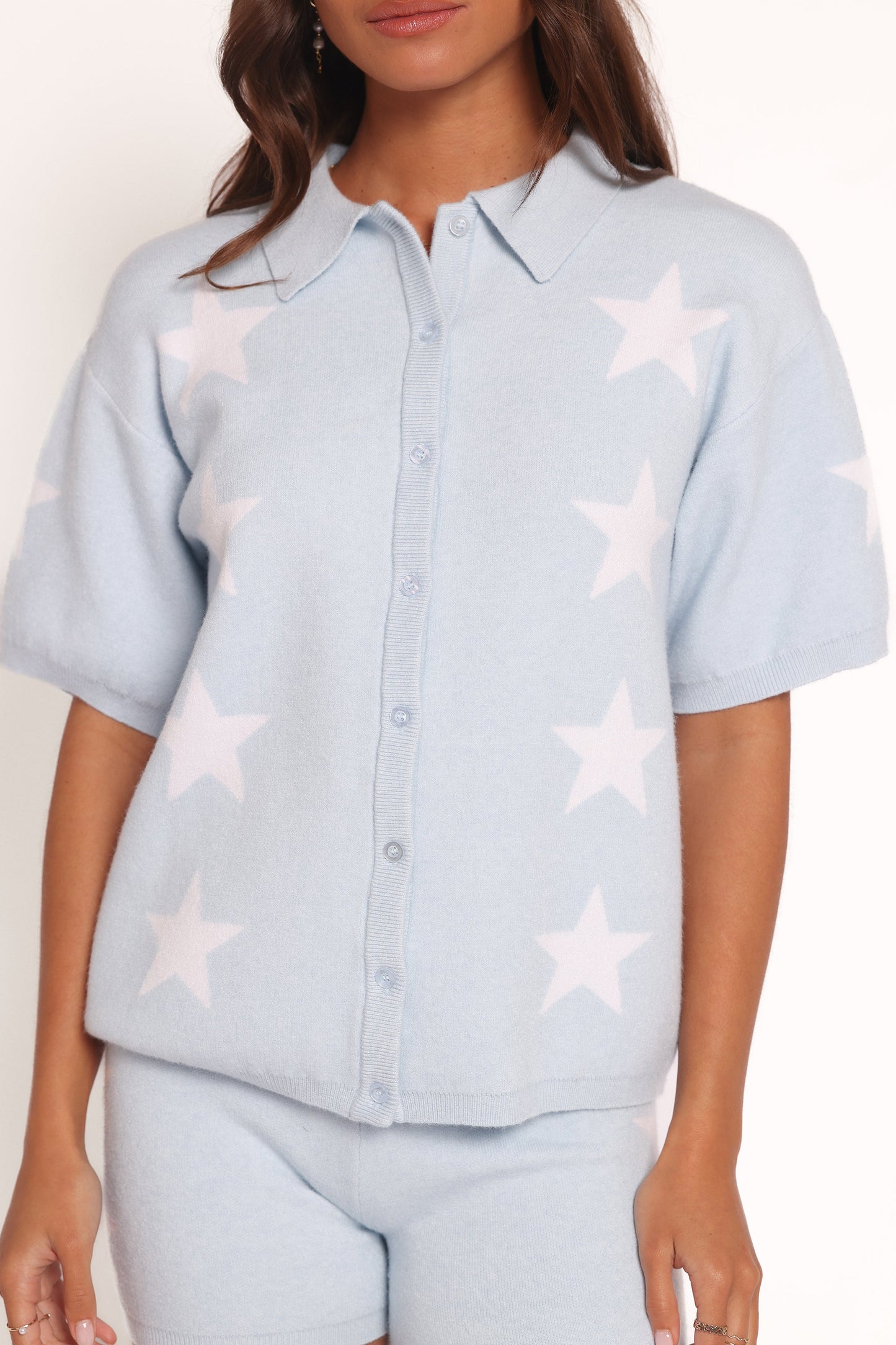 Lela Knitted Shirt - Light Blue Stars