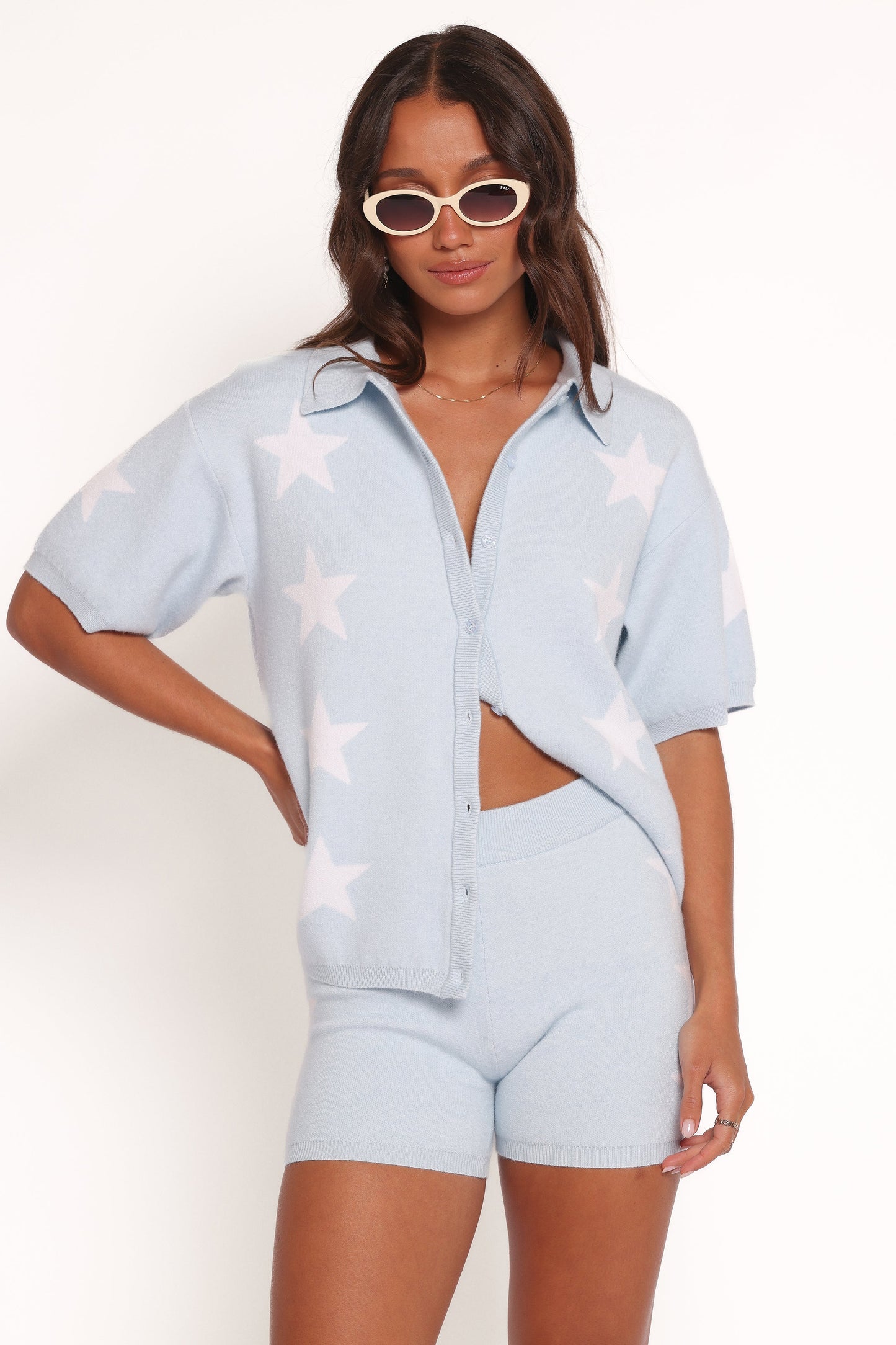 Lela Knitted Shirt - Light Blue Stars