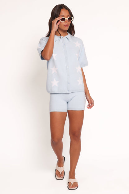Lela Knitted Shirt - Light Blue Stars