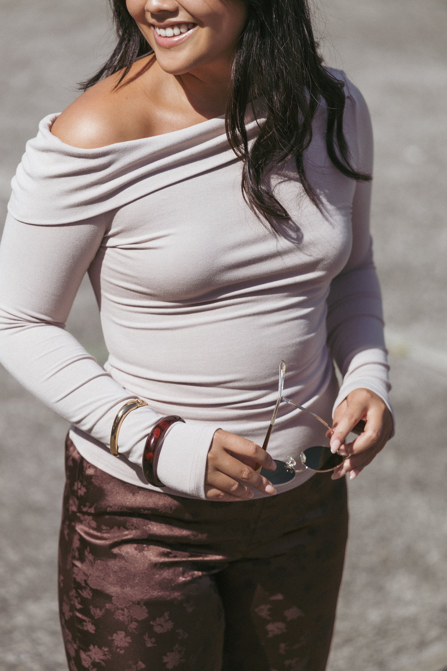 Liah Off Shoulder Knit Top - Grey