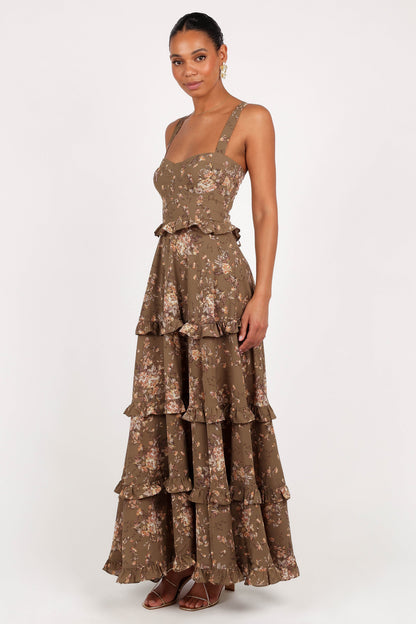 Lillee Tiered Maxi Dress - Olive Print