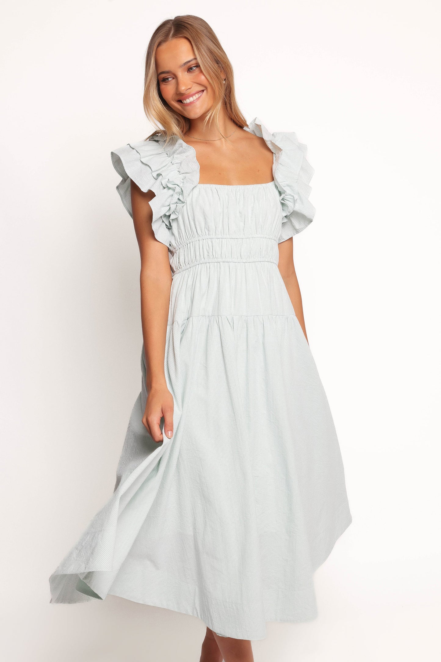 Linda Midi Dress - Green Stripe