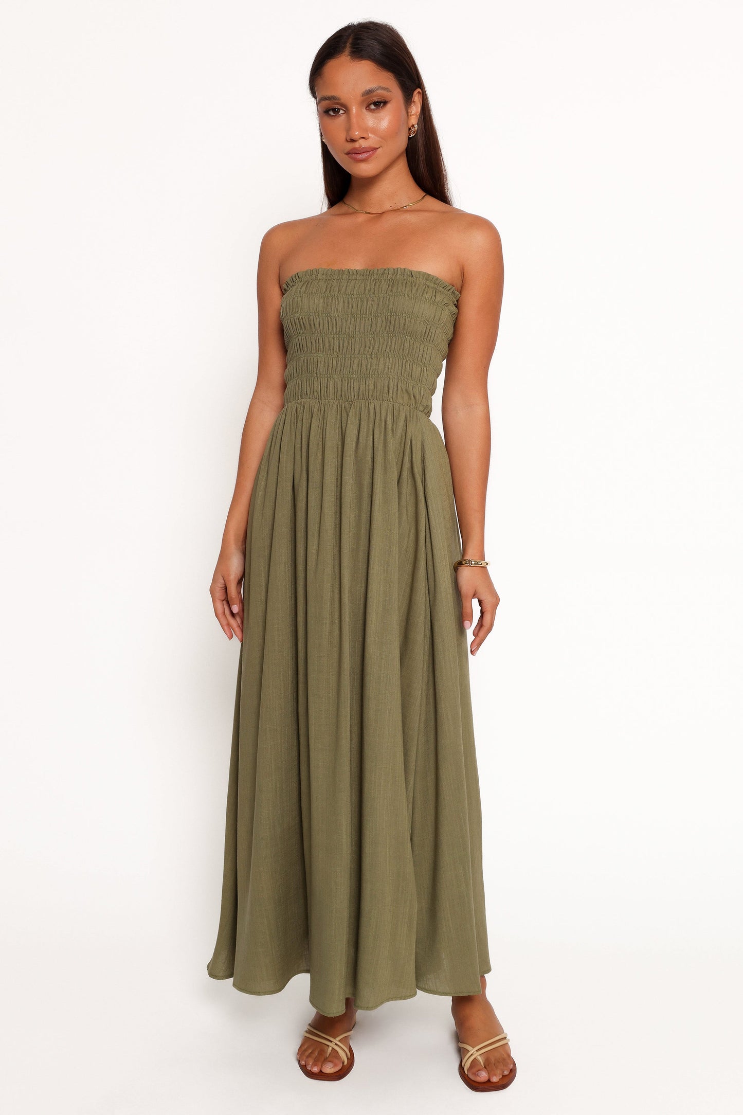 Linsey Strapless Midi Dress - Olive Green