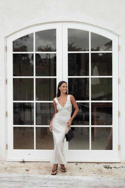 Lizza Maxi Dress - White Polkadot