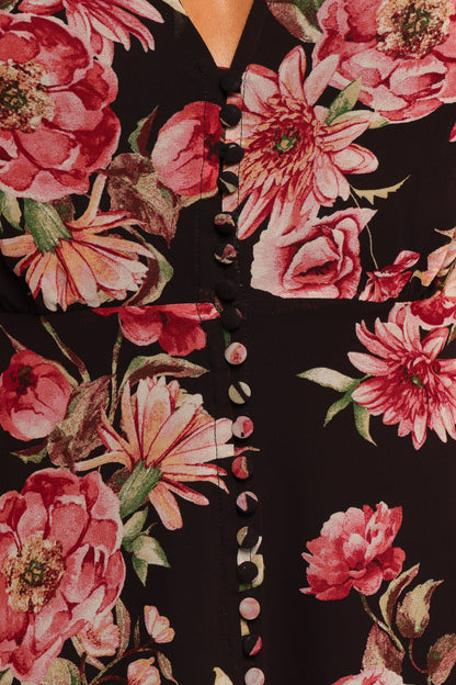 Logen Floral Midi Dress - Black Floral