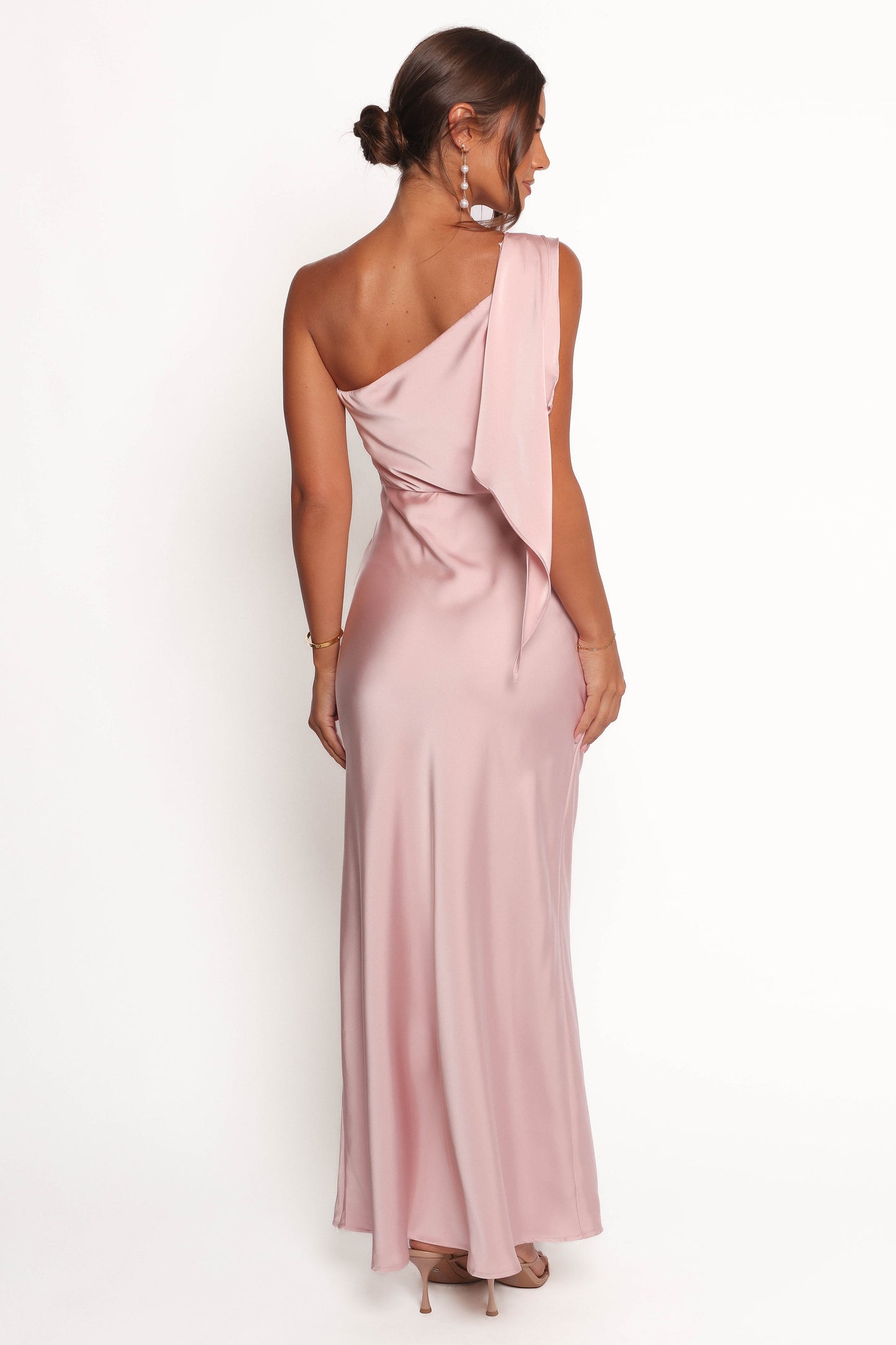 Lolana Draped One Shoulder Dress - Pale Pink