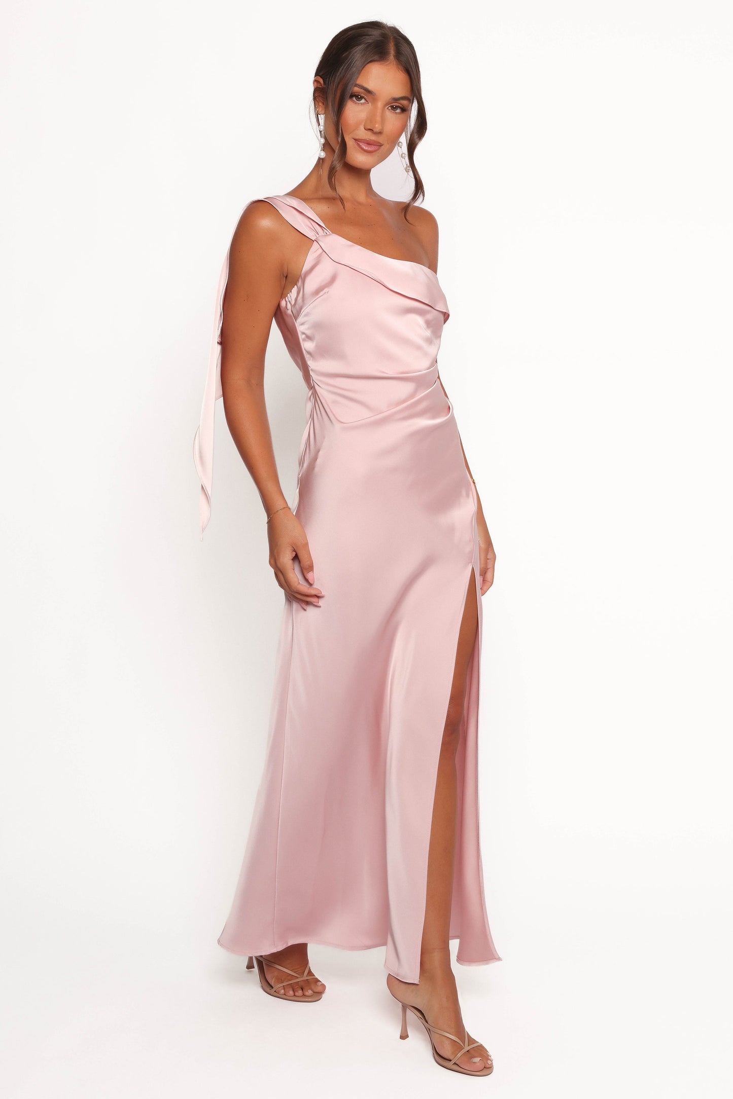 Lolana Draped One Shoulder Dress - Pale Pink