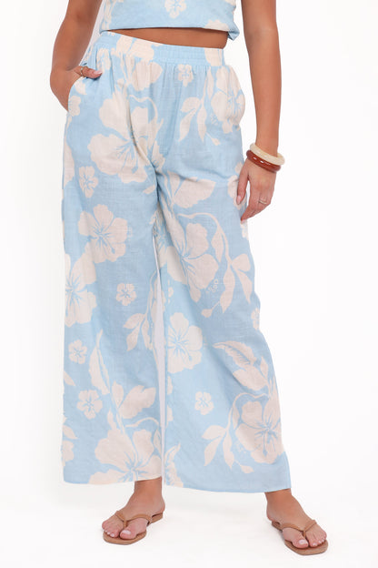 Lourdes Wide Leg Pant - Blue Hibiscus