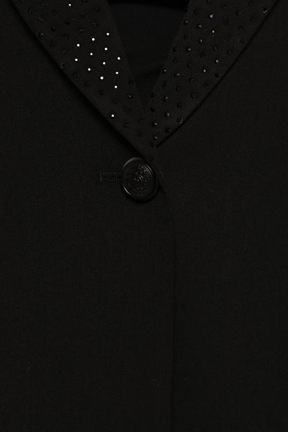 Luda Rhinestone Collar Single Button Blazer - Black