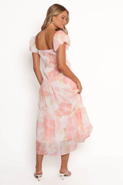 Lumis Midi Dress - Peach Floral