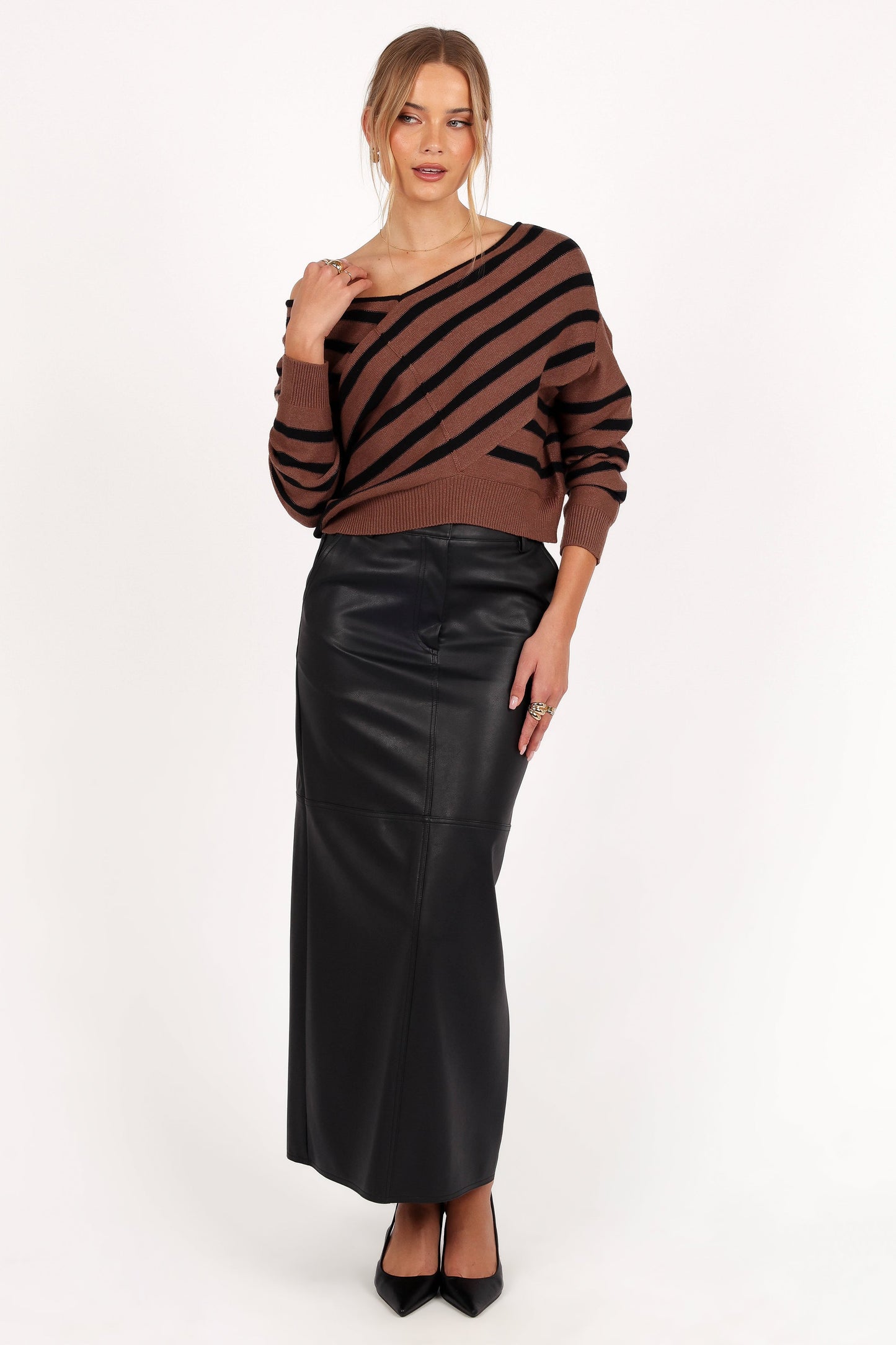 Lynette Criss Cross Stripe Sweater - Black/Tan