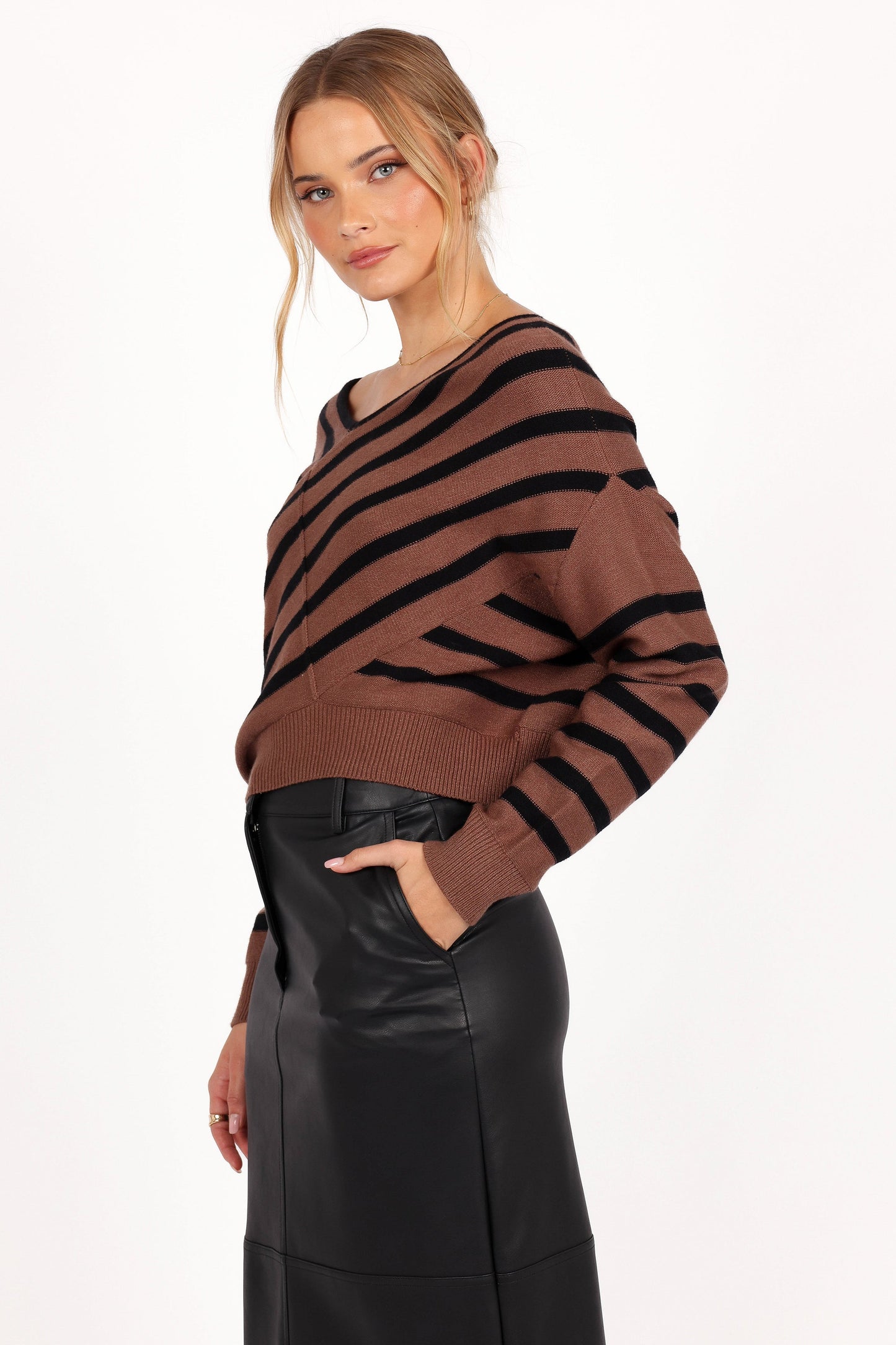 Lynette Criss Cross Stripe Sweater - Black/Tan