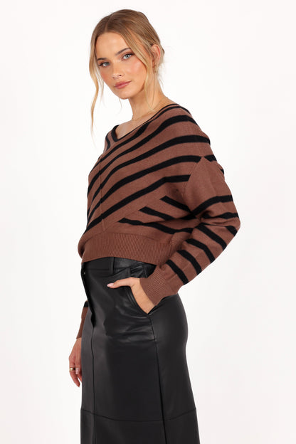 Lynette Criss Cross Stripe Sweater - Black/Tan