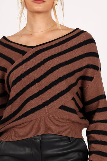 Lynette Criss Cross Stripe Sweater - Black/Tan