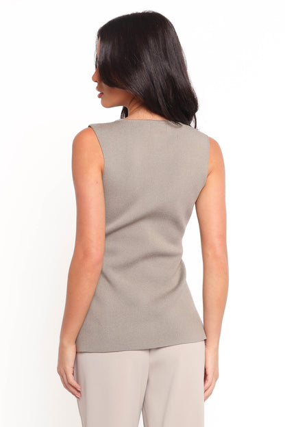 Machia Knit Vest Top - Khaki