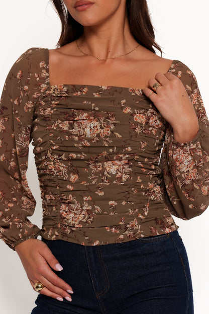 Maia Long Sleeve Top - Olive Floral
