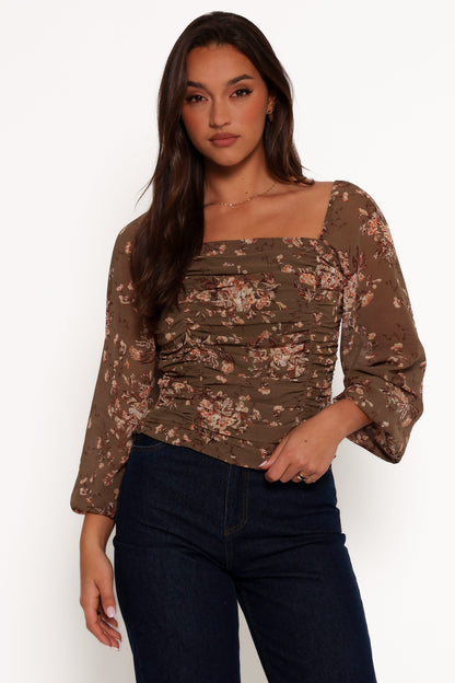 Maia Long Sleeve Top - Olive Floral