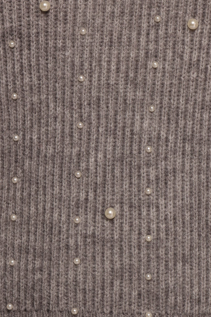 Makena Pearl Detail Knit Sweater - Heather Grey
