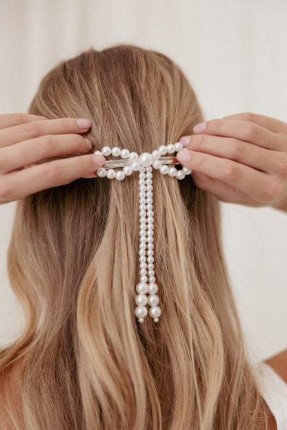 Marcella Hair Bow Clip - Pearl