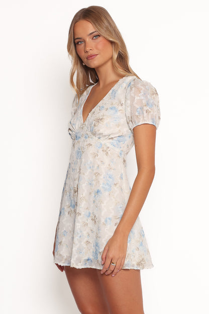 Marisol Mini Dress - Cream Blue Floral
