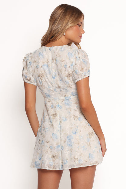 Marisol Mini Dress - Cream Blue Floral