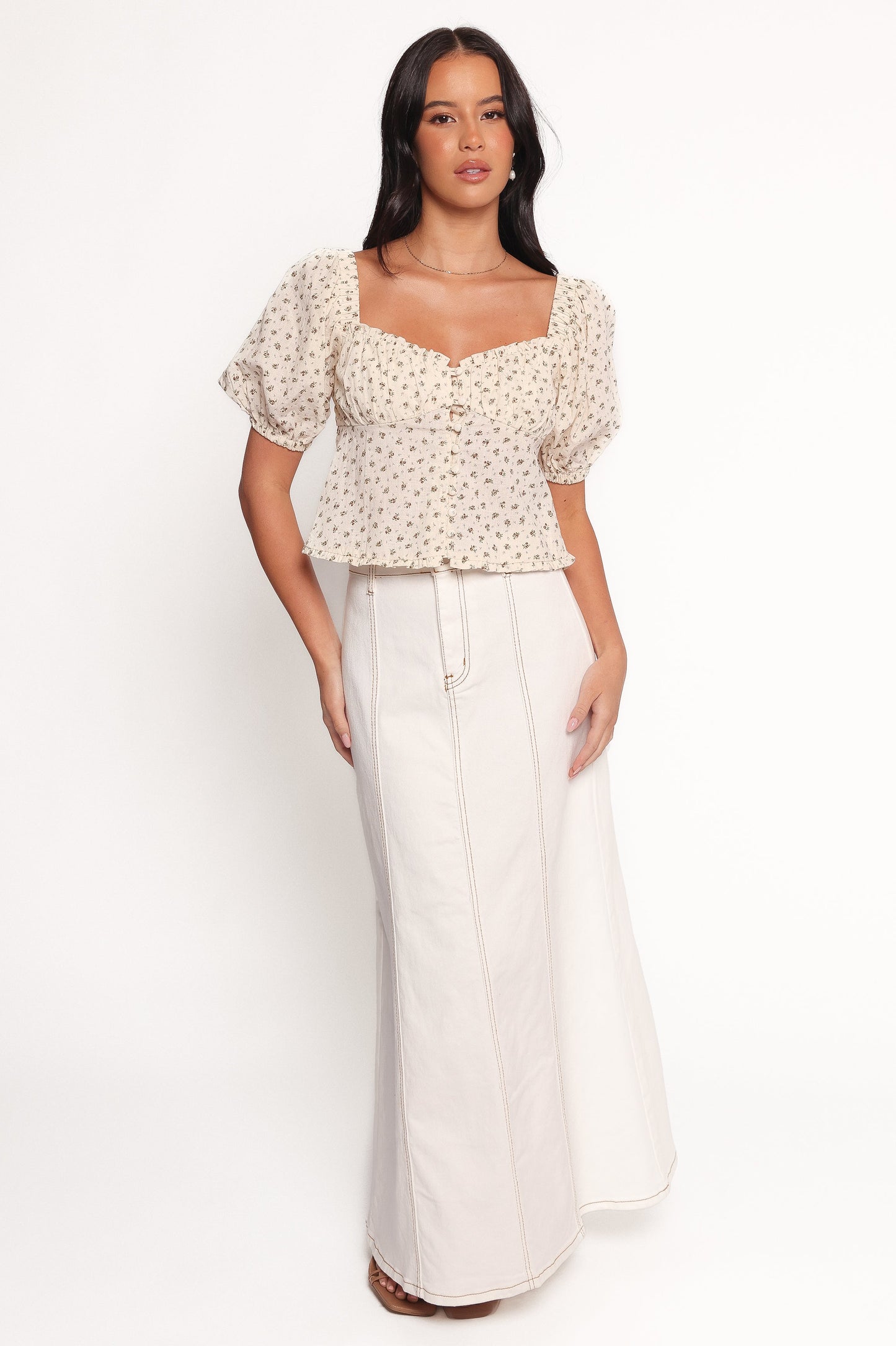 Maud Top - Cream Brown Floral