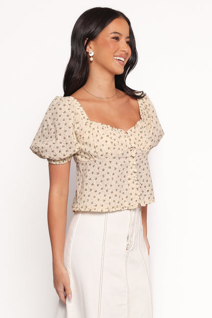Maud Top - Cream Brown Floral