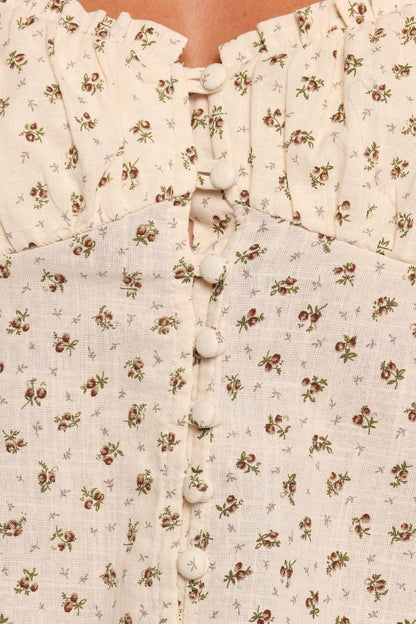 Maud Top - Cream Brown Floral