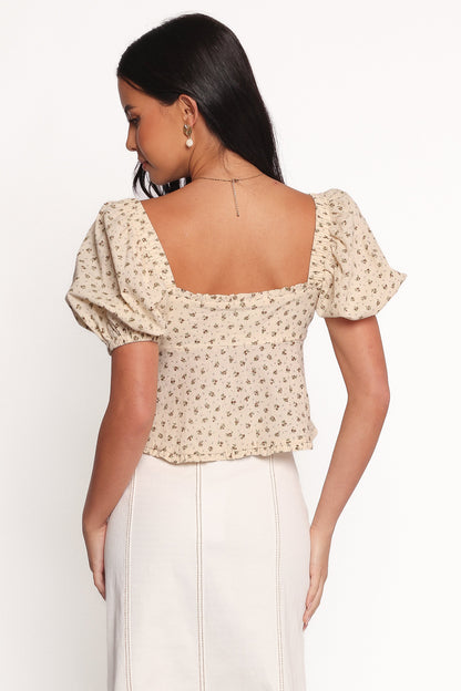 Maud Top - Cream Brown Floral