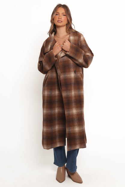 Maya Long Coat - Brown Check